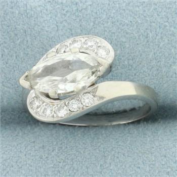 Horizontal Marquise Bypass Diamond Ring in 14k White Gold