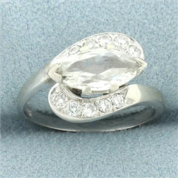 Horizontal Marquise Bypass Diamond Ring in 14k White Gold
