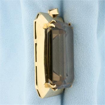 Huge 130ct Smokey Topaz Statement Pendant in 14k Yellow Gold