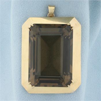 Huge 130ct Smokey Topaz Statement Pendant in 14k Yellow Gold