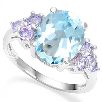 Huge Blue Topaz and Tanzanite Statement Ring in Sterling Silver