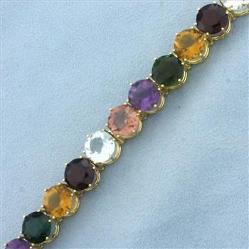Huge Multi Gemstone Tennis Line Bracelet in 18k Yellow Gold
