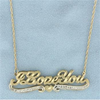 I Love You Diamond Necklace in 14k Yellow Gold