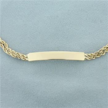ID Nameplate Rope Bracelet in 14k Yellow Gold