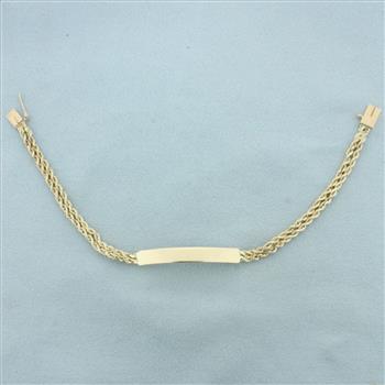 ID Nameplate Rope Bracelet in 14k Yellow Gold