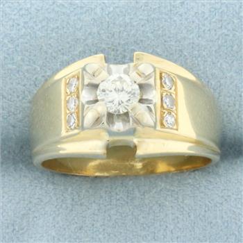 Illusion Set Diamond Engagement Ring in 14k Yellow and White Gold