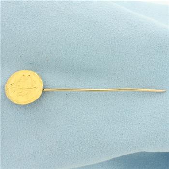 Indian princess Head Gold Coin Stick Pin in 14k Yellow Gold