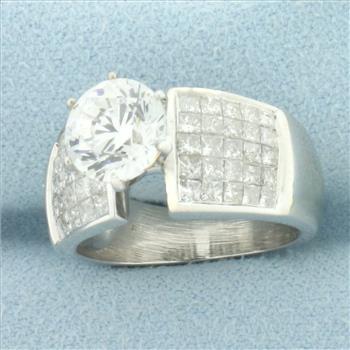 Invisible Set Diamond and CZ Engagement Ring in 14k White Gold