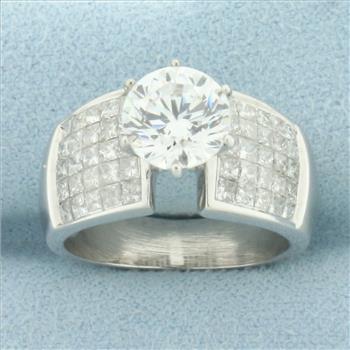 Invisible Set Diamond and CZ Engagement Ring in 14k White Gold