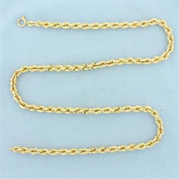 Italian 20 Inch Rope Link Chain Necklace in 14k Yellow Gold