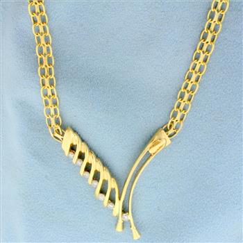 Italian Abstract Designer Bismarck Link Diamond Necklace in 14K Yellow Gold