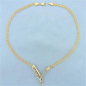 Italian Abstract Designer Bismarck Link Diamond Necklace in 14K Yellow Gold