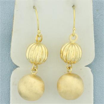 Italian Ball Bead Drop Dangle Earrings in 18k Yellow Gold