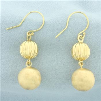 Italian Ball Bead Drop Dangle Earrings in 18k Yellow Gold