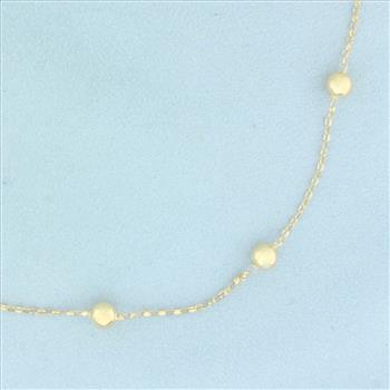 Italian Ball Bead Station Necklace in 14k Yellow Gold