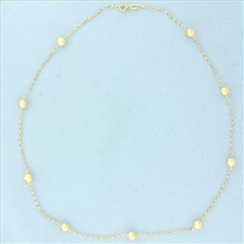 Italian Ball Bead Station Necklace in 14k Yellow Gold