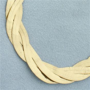 Italian Braided Herringbone Link Bracelet in 14k Yellow Gold