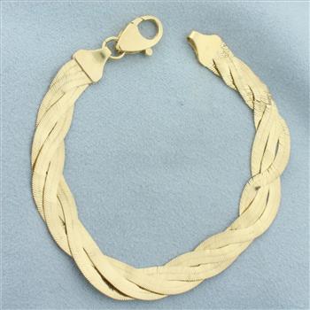 Italian Braided Herringbone Link Bracelet in 14k Yellow Gold