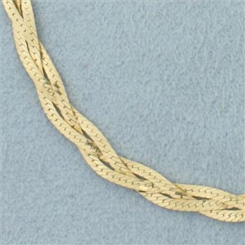 Italian Braided Herringbone Link Bracelet in 18K Yellow Gold
