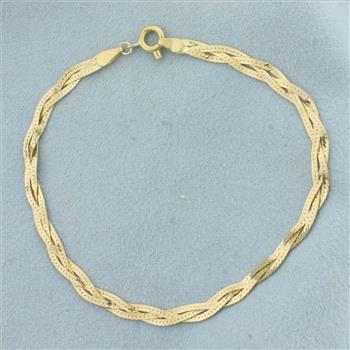 Italian Braided Herringbone Link Bracelet in 18K Yellow Gold