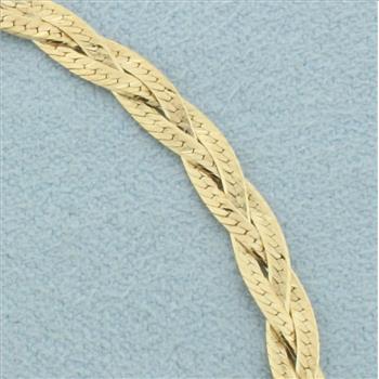 Italian Braided Sandblast Finish Herringbone Link Bracelet in 14k Yellow Gold