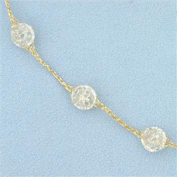 Italian CZ Disco Ball Station Necklace in 14k Yellow Gold