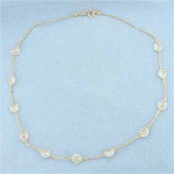 Italian CZ Disco Ball Station Necklace in 14k Yellow Gold