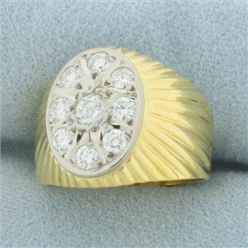 Italian Diamond Bulls Eye Target Design Ring in 18k Yellow Gold
