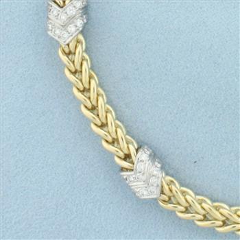Italian Diamond Chevron Foxtail Bracelet in 14k Yellow Gold