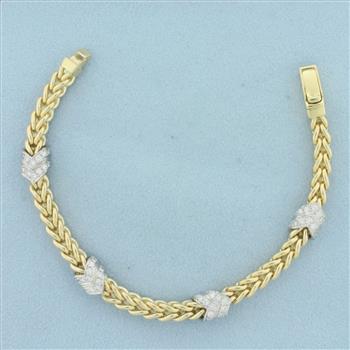 Italian Diamond Chevron Foxtail Bracelet in 14k Yellow Gold