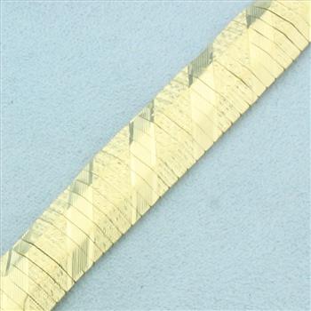 Italian Diamond Cut Striped Wide Omega Bracelet in 14k Yellow Gold