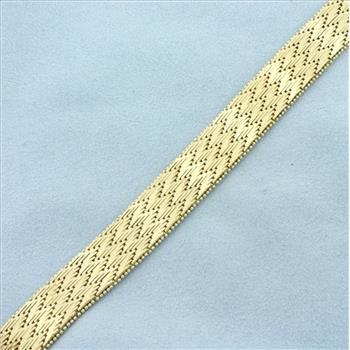 Italian Diamond Cut Wide Zigzag Woven Bracelet in 14k Yellow Gold