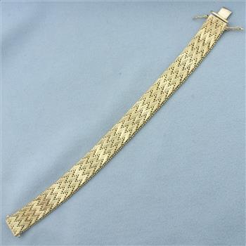 Italian Diamond Cut Wide Zigzag Woven Bracelet in 14k Yellow Gold