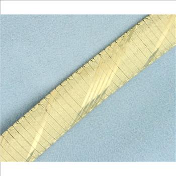 Italian Diamond Etched Omega Link Bracelet in 14k Yellow Gold