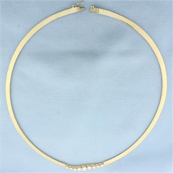 Italian Diamond Omega Necklace in 14k Yellow Gold