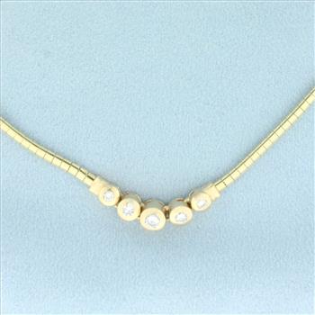 Italian Diamond Omega Necklace in 14k Yellow Gold