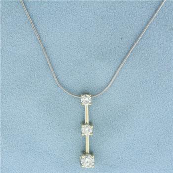Italian Diamond Past Present Future 3 Stone Necklace in 14k White Gold