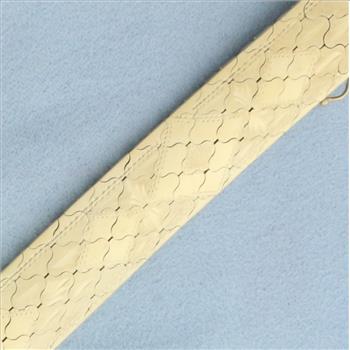 Italian Diamond Pattern Designer Link Wide Bracelet in 14k Yellow Gold