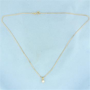 Italian Diamond Solitaire Necklace in 14k Yellow Gold