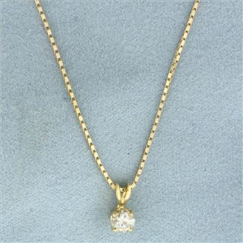 Italian Diamond Solitaire Necklace in 14k Yellow Gold