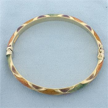Italian Enamel Harlequin Bangle Bracelet in 14k Yellow Gold