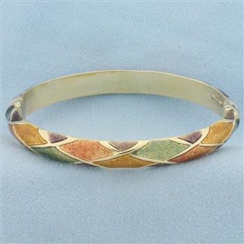 Italian Enamel Harlequin Bangle Bracelet in 14k Yellow Gold