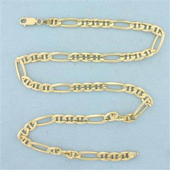 Italian Made 21 Inch Figaro Style Chain Necklace in 14K Yellow Gold