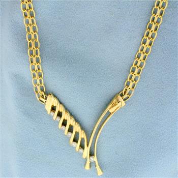 Italian Made Abstract Design Bismarck Link Diamond Necklace in 14K Yellow Gold