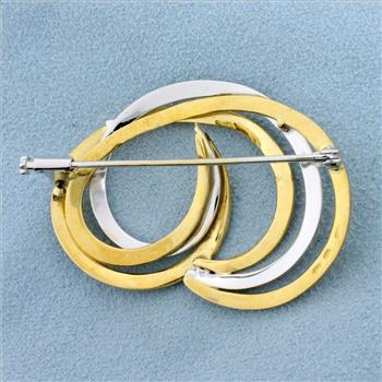 Italian Made Abstract Design Pin in 18K Yellow and White Gold