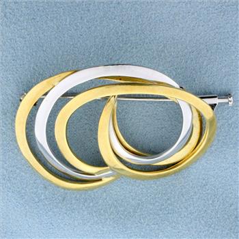 Italian Made Abstract Design Pin in 18K Yellow and White Gold