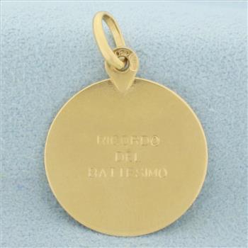 Italian Made Ricordo Del Battesimo Baptism Pendant in 18k Yellow Gold