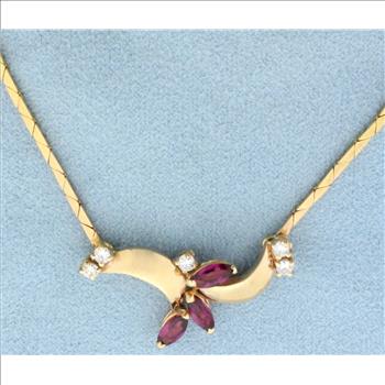 Italian Made Ruby and Diamond Necklace in 14K Yellow Gold