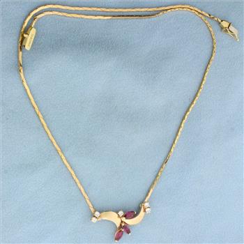 Italian Made Ruby and Diamond Necklace in 14K Yellow Gold