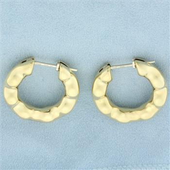 Italian Pillowy Design Hoop Earrings in 14k Yellow Gold